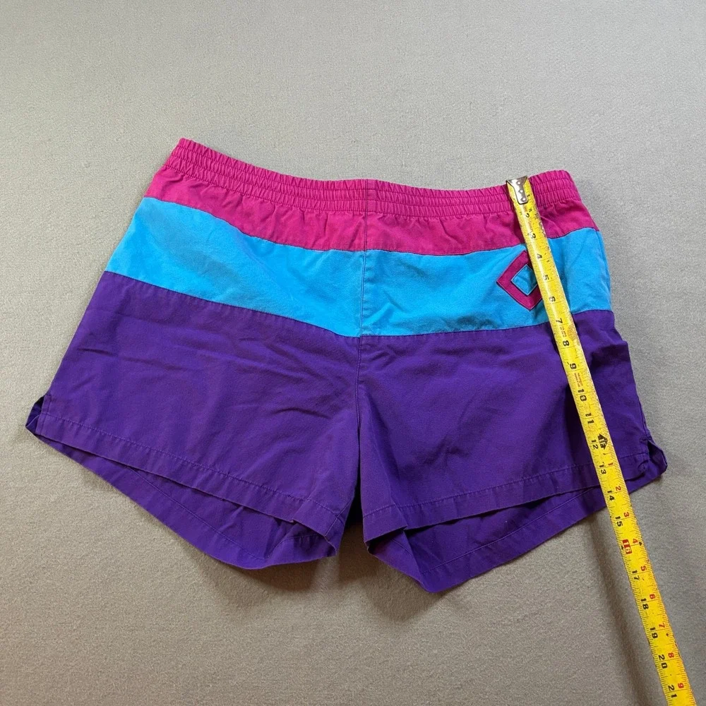VTG Beach Baron Colorblock Swim Trunks Mens L Purple Pink Blue 90s Retro Surf